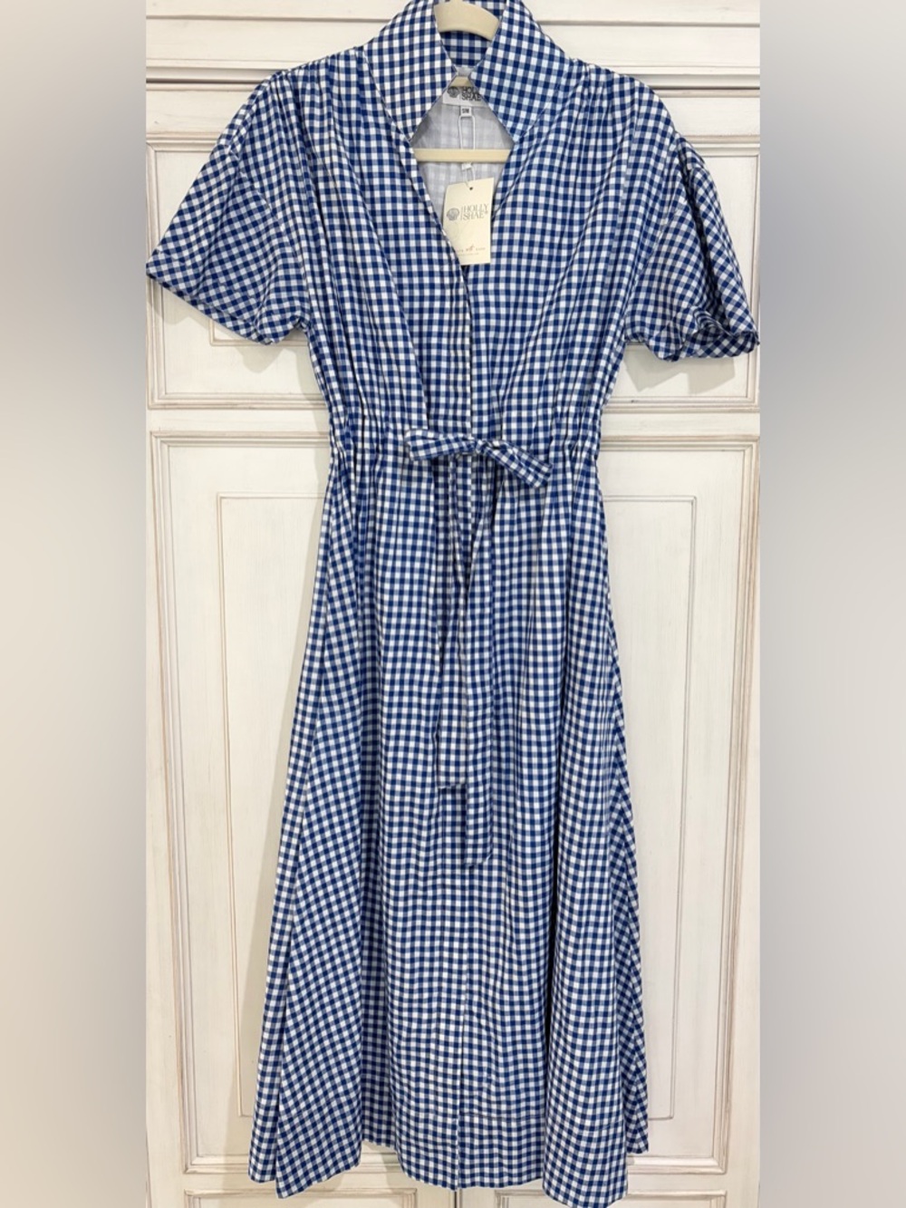 NWT SZ S/M Holly Shae Blue Gingham Midi Dress